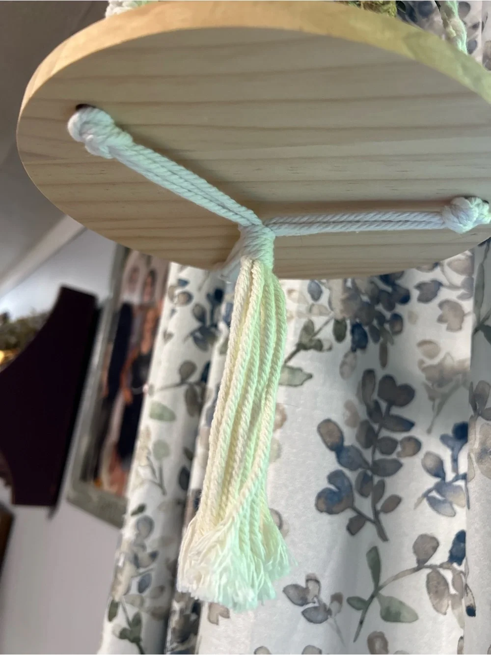 Hanging Macramé Plant Shelf with Wooden Base